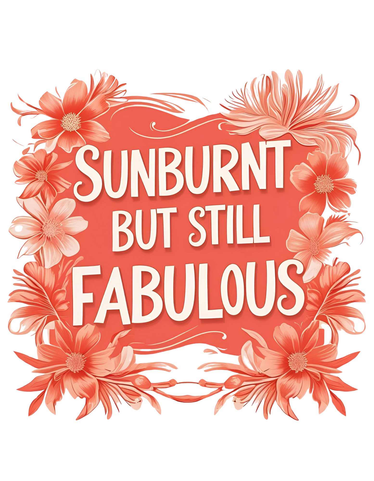 Model wearing the Sunburnt but Fabulous slogan tank top by Savage Cotton in soft peach, styled for summer with sunglasses and attitude