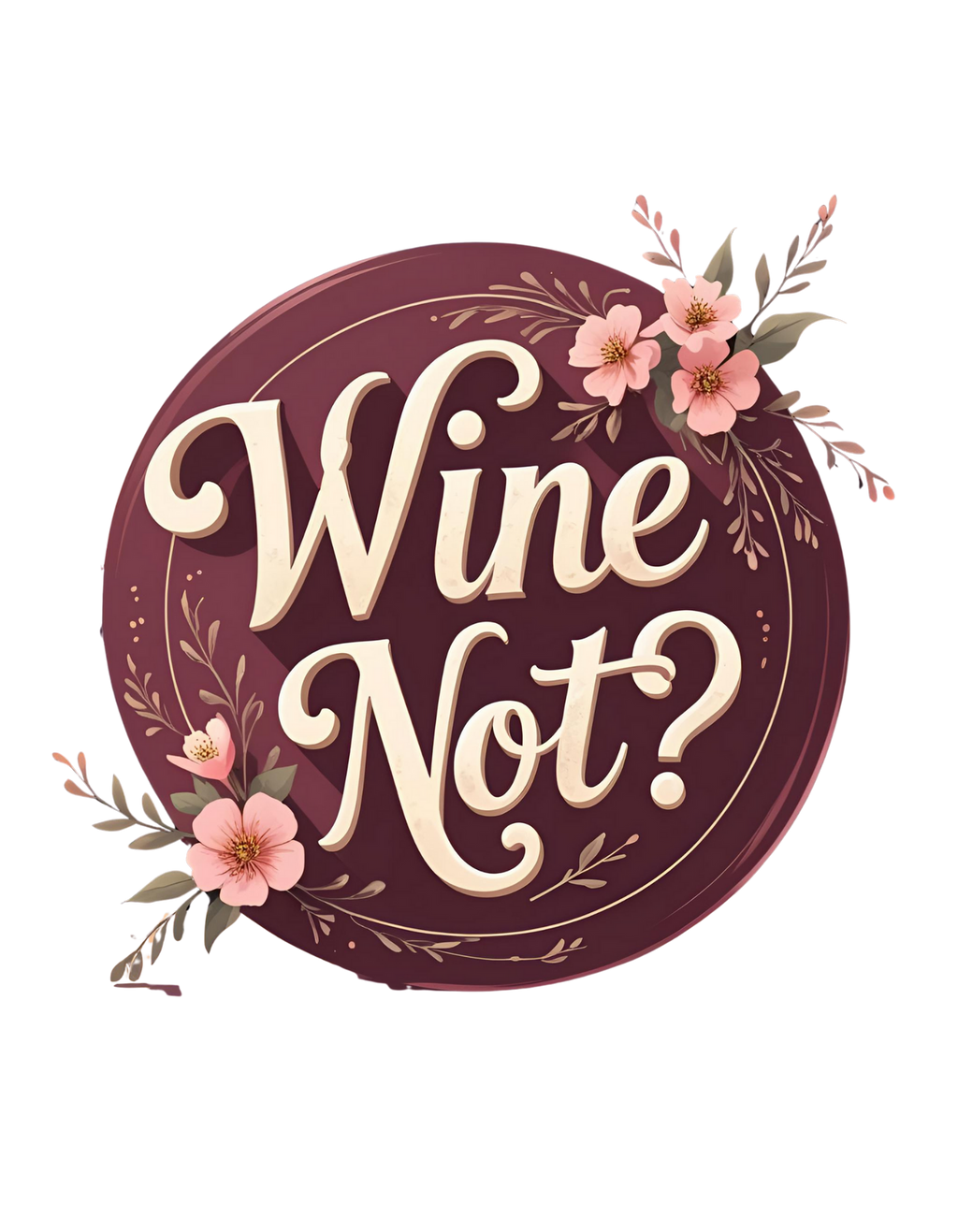 Front view of Wine Not? slogan T-shirt by Savage Cotton, in dusty rose with cream print, styled casually for summer