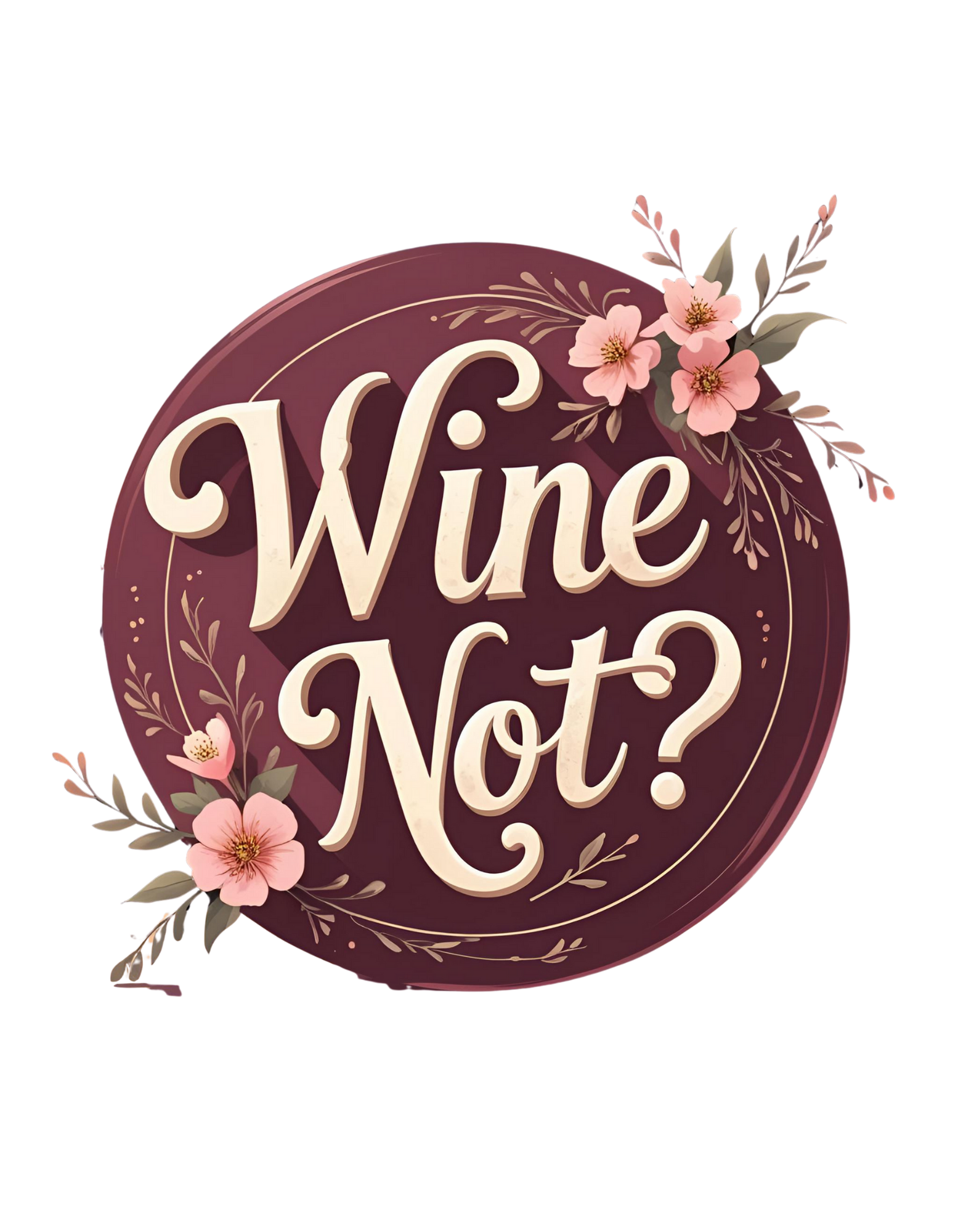 Front view of Wine Not? slogan T-shirt by Savage Cotton, in dusty rose with cream print, styled casually for summer