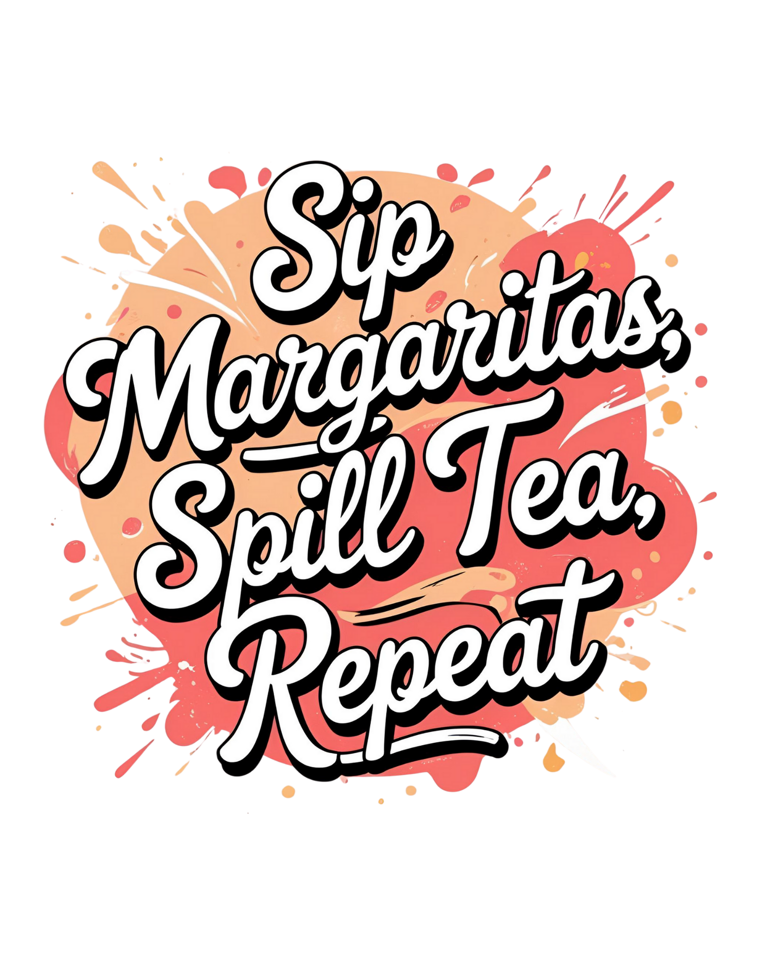 Model wearing Sip Margaritas, Spill Tea, Repeat cropped slogan T-shirt by Savage Cotton in pastel pink, styled with sunglasses and cocktail in hand