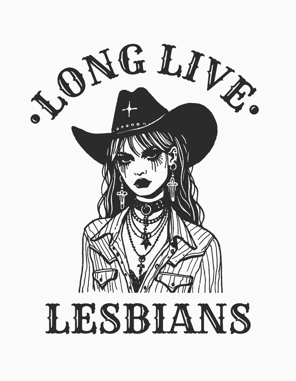 Tank top with ‘Long Live Lesbians’ text and cowgirl illustration on the front