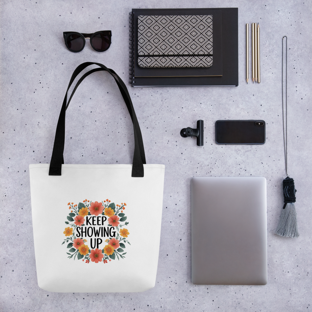 Keep Showing Up mental health tote bag for LGBTQ+ community