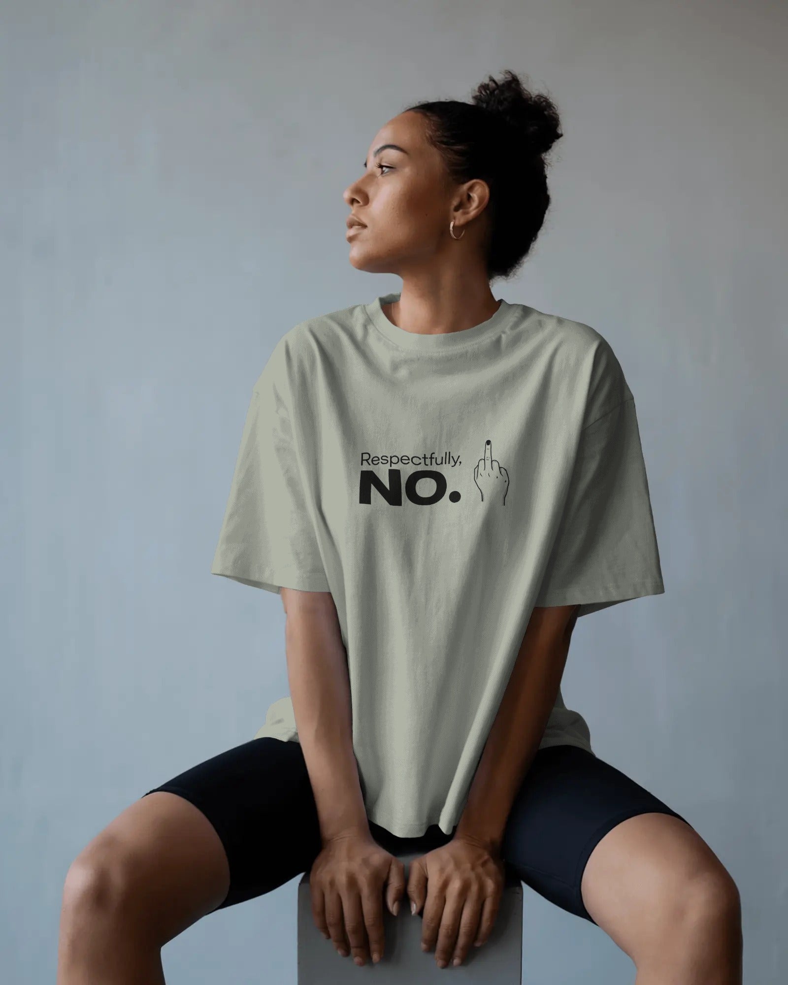 Respectfully, No. oversized tee featuring bold slogan and middle finger design
