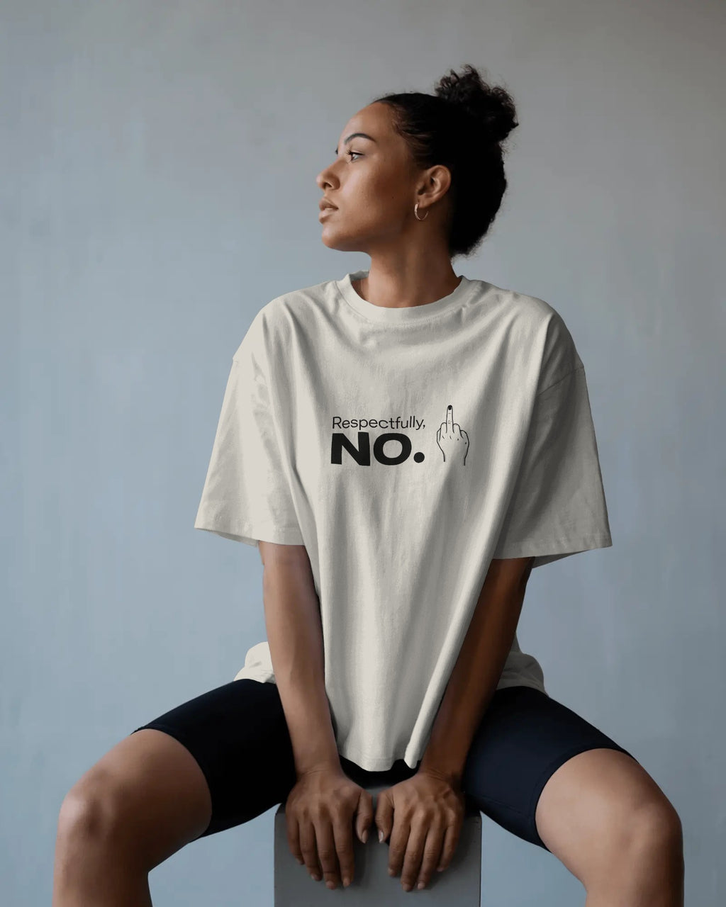 Respectfully, No. oversized tee featuring bold slogan and middle finger design