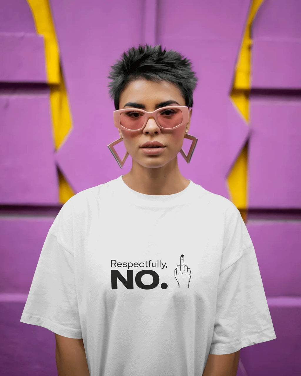 Respectfully, No. oversized tee featuring bold slogan and middle finger design