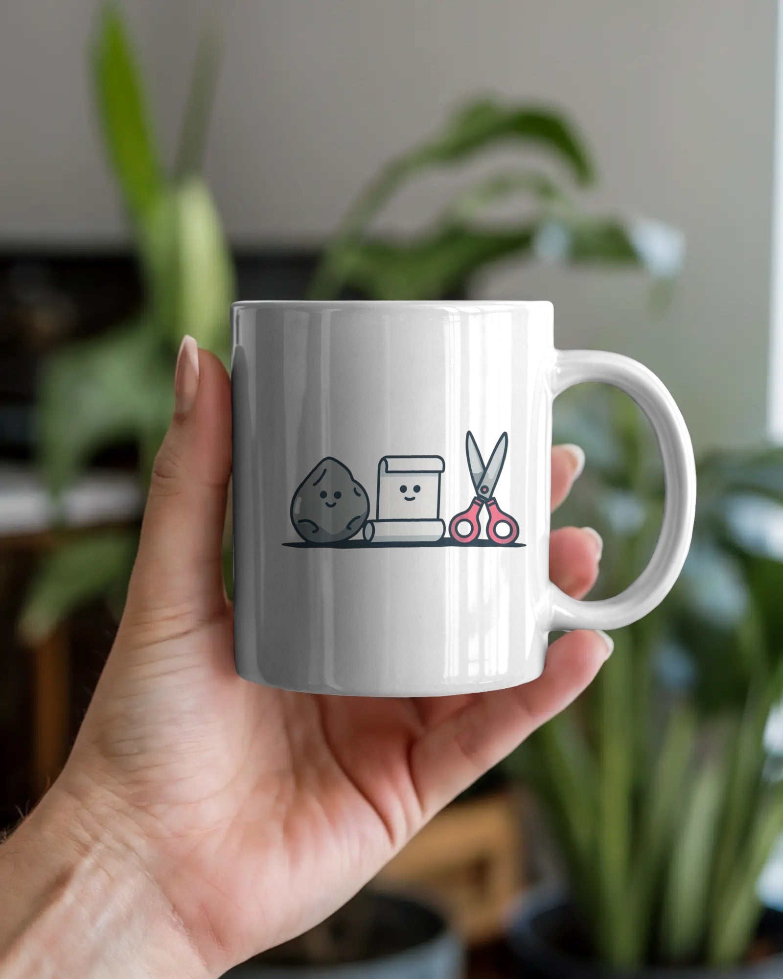 Funny rock paper scissors mug with subtle queer meaning