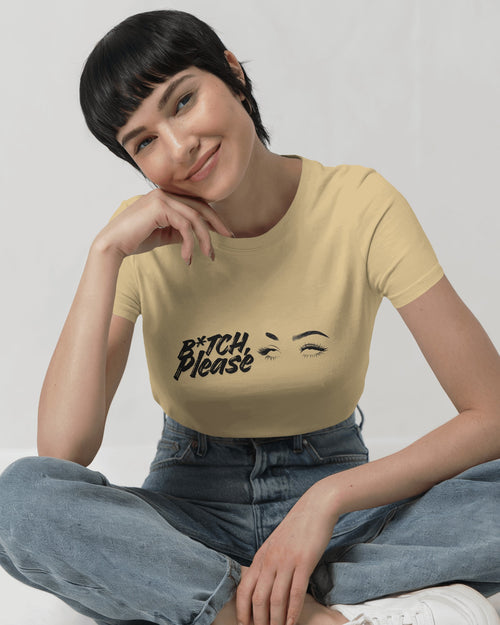 Close-up of B*tch, Please graphic t-shirt styled casually, expressive slogan fashion