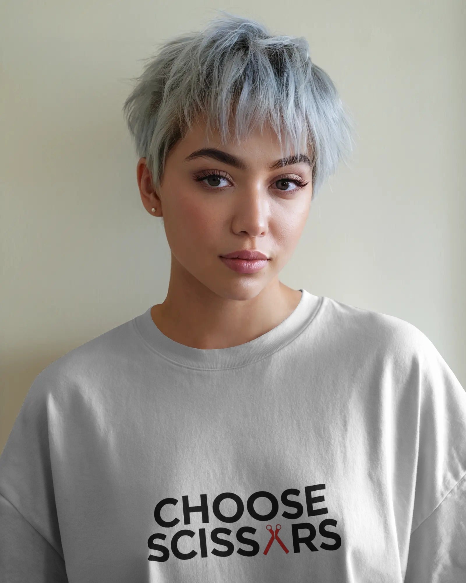 Choose Scissors slogan printed on a unisex t-shirt with minimalist typography
