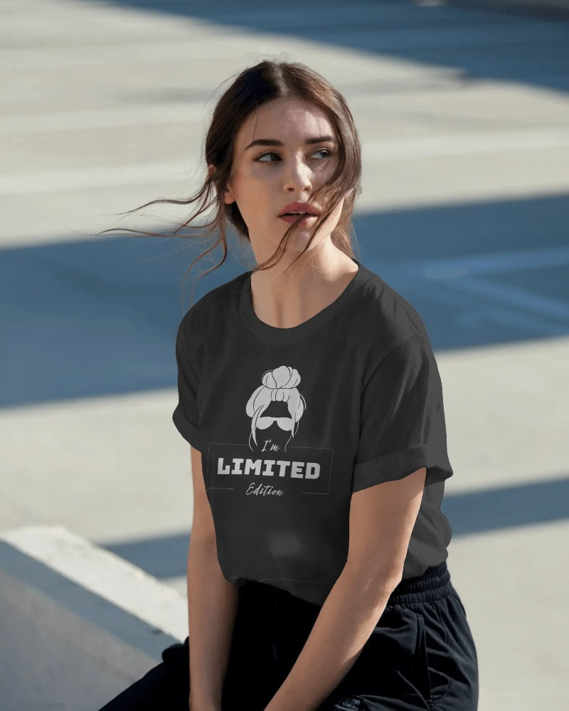 Front view of "I Am Limited Edition" bold print t-shirt