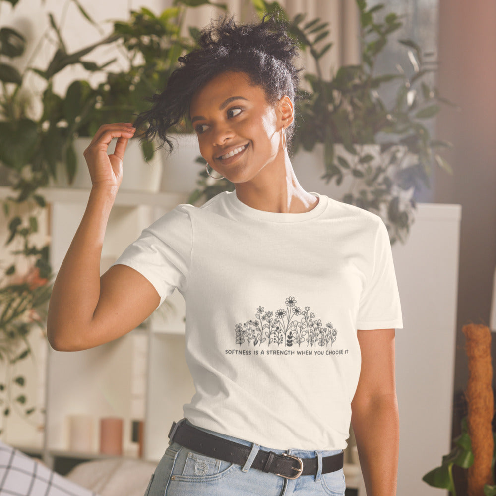 Softness is Strength Tee unisex WLW pride shirt with empowering slogan