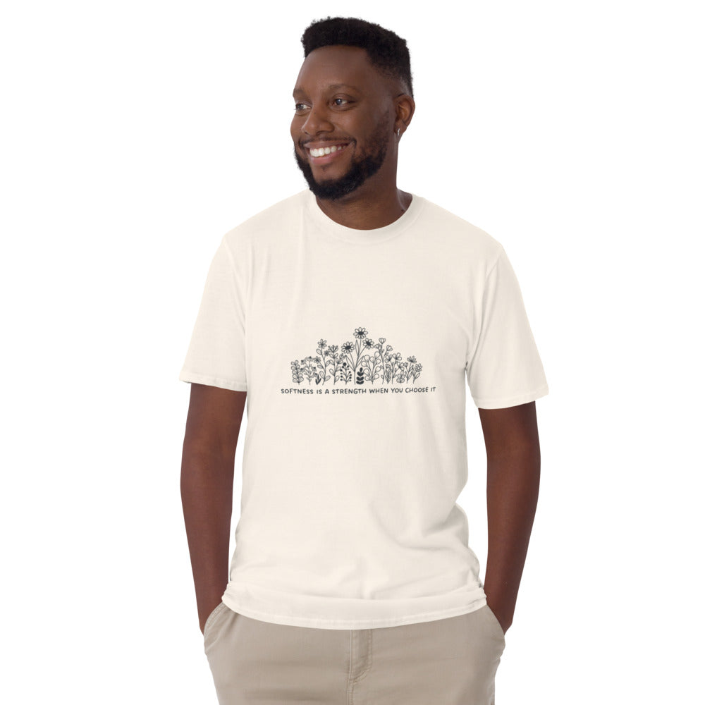 Softness is Strength Tee unisex WLW pride shirt with empowering slogan