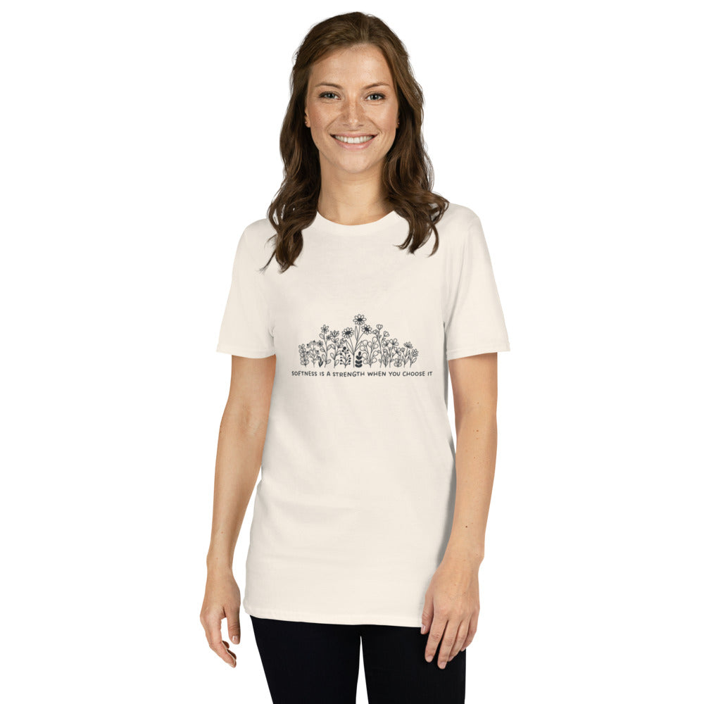 Softness is Strength Tee unisex WLW pride shirt with empowering slogan