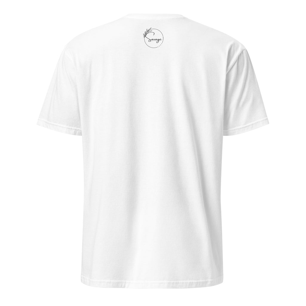 Front view of a "Love Loud, Live Proud" T-shirt with vibrant lesbian pride colors, featuring a bold and empowering design celebrating lesbian identity.