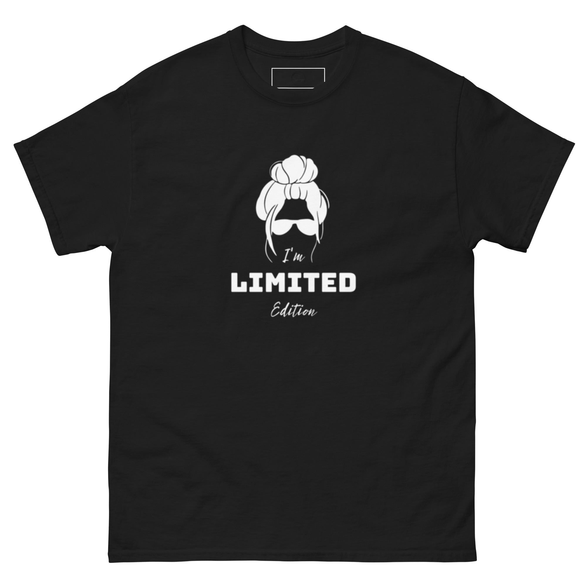 Front view of "I Am Limited Edition" bold print t-shirt