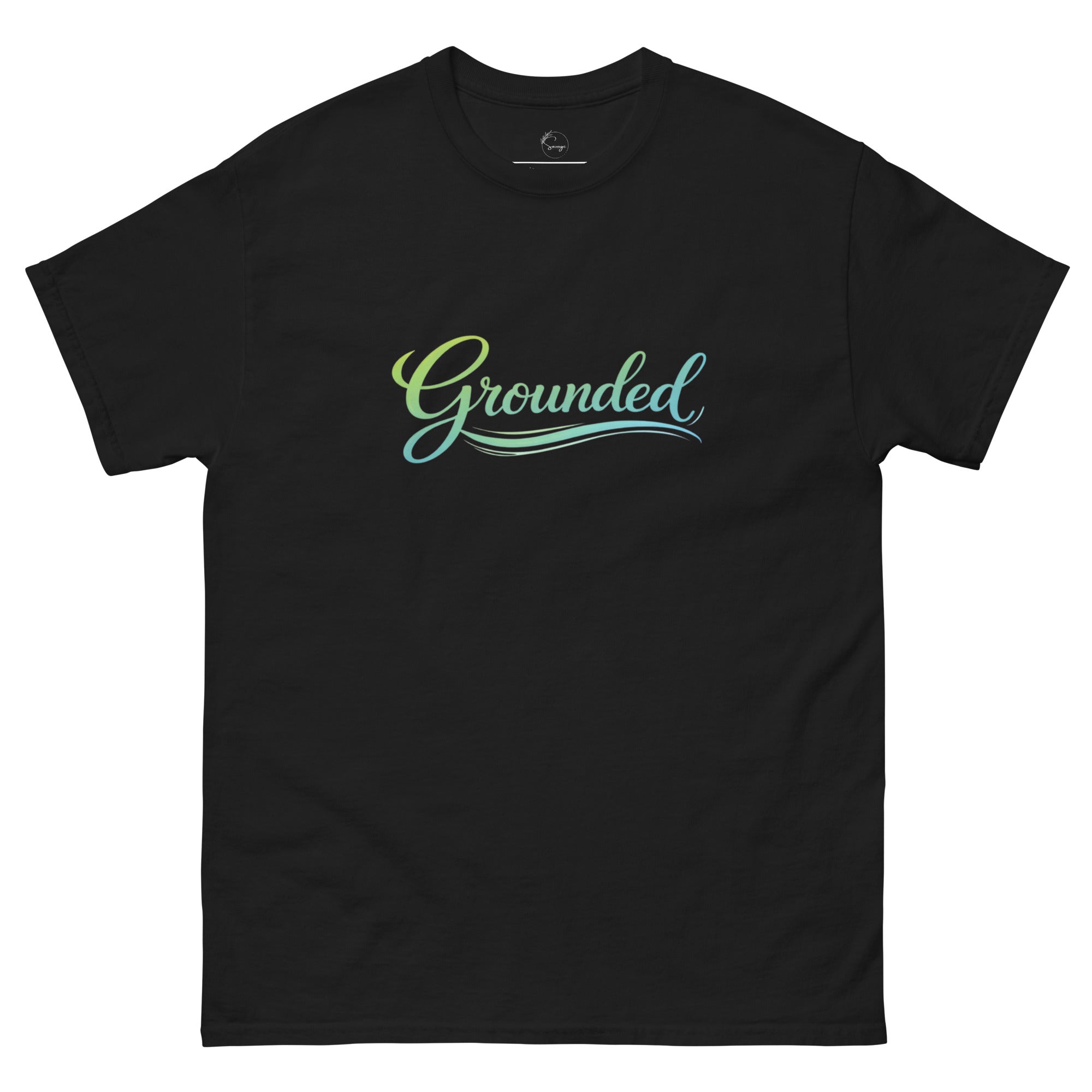 Grounded slogan printed on a minimalist unisex t-shirt with calm, understated typography