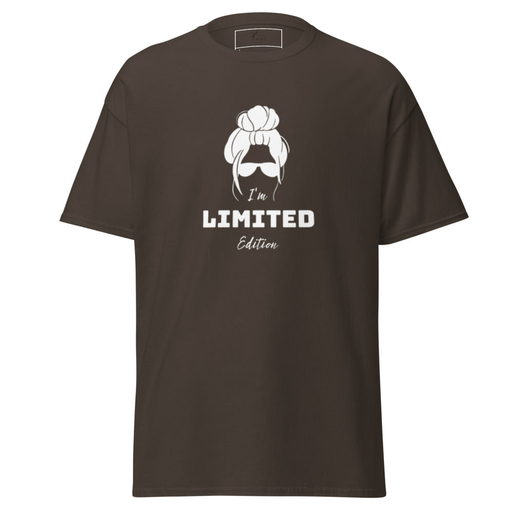 Brown t-shirt with white graphic and text on a white background