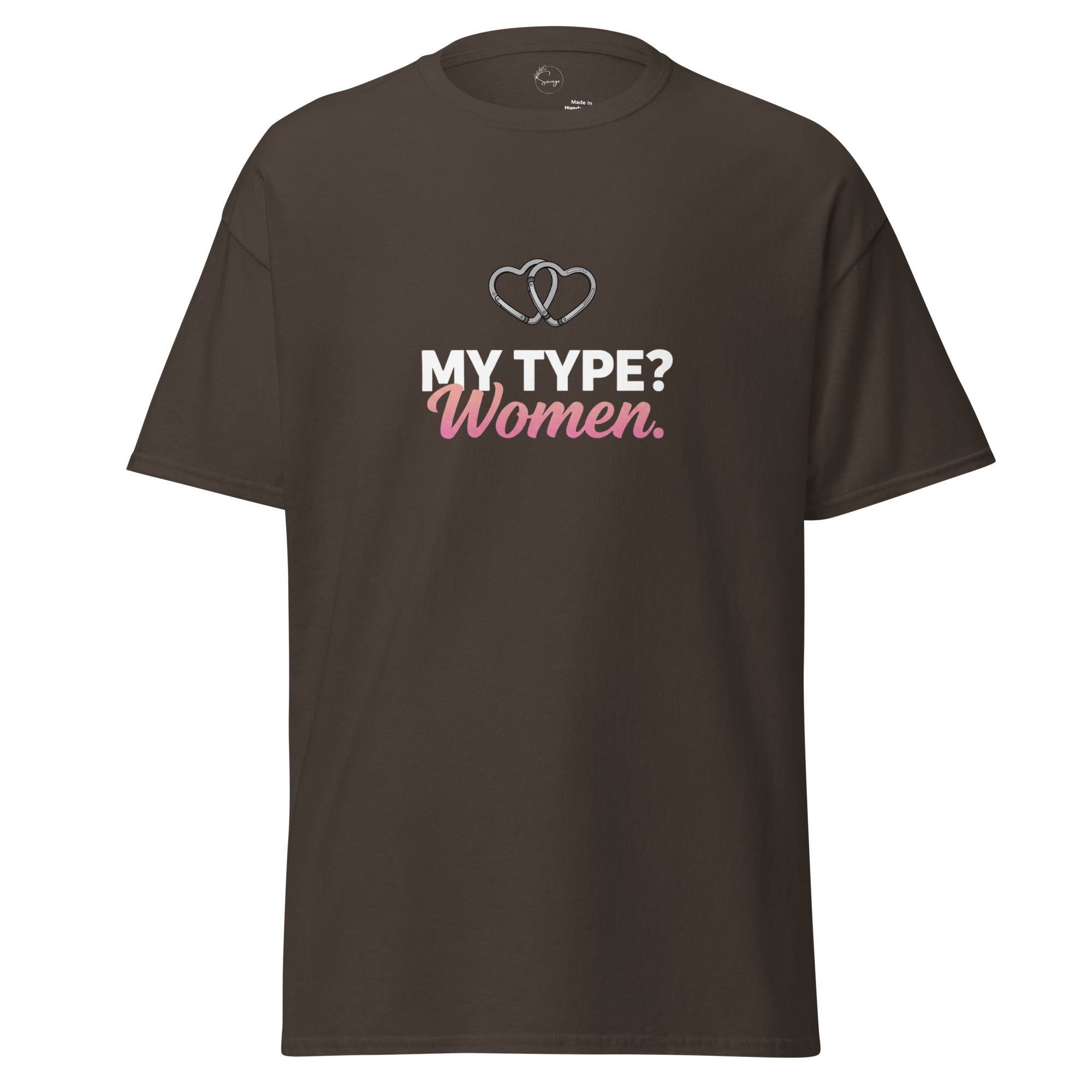 Brown t-shirt with 'Your spark matters' text and heart design on a white background
