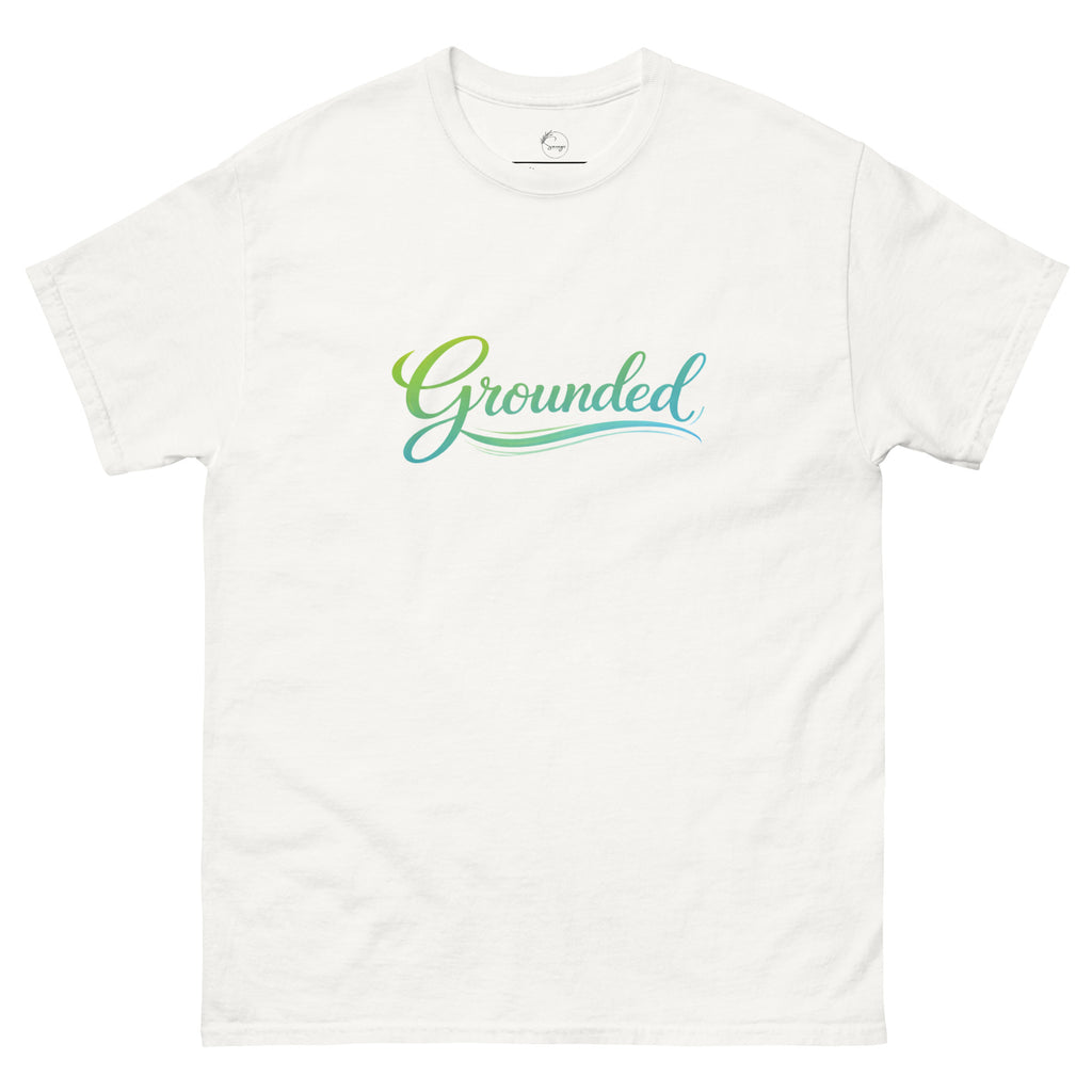 Grounded slogan printed on a minimalist unisex t-shirt with calm, understated typography