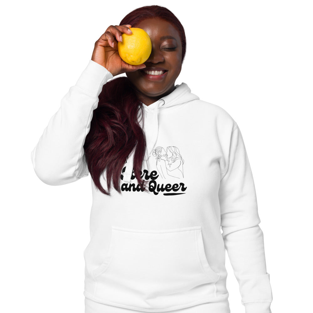 Here and Queer unisex Pride hoodie by Savage Cotton