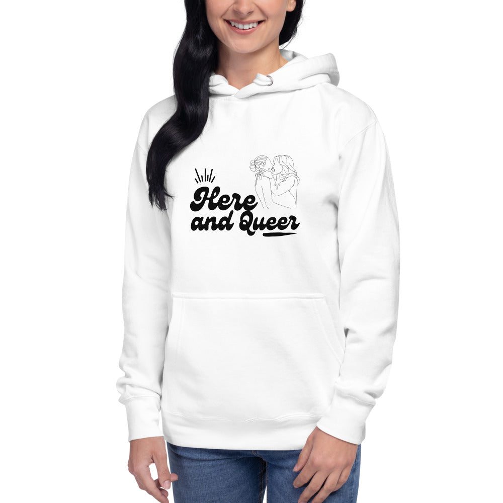 Here and Queer unisex Pride hoodie by Savage Cotton