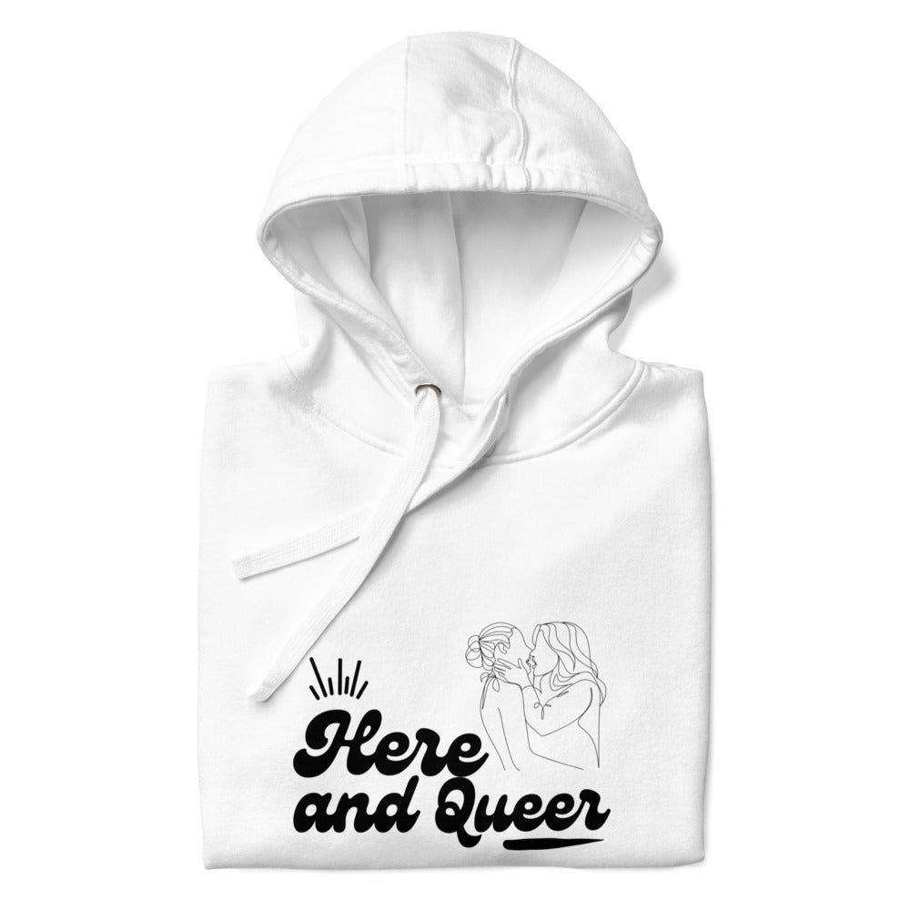 Here and Queer unisex Pride hoodie by Savage Cotton