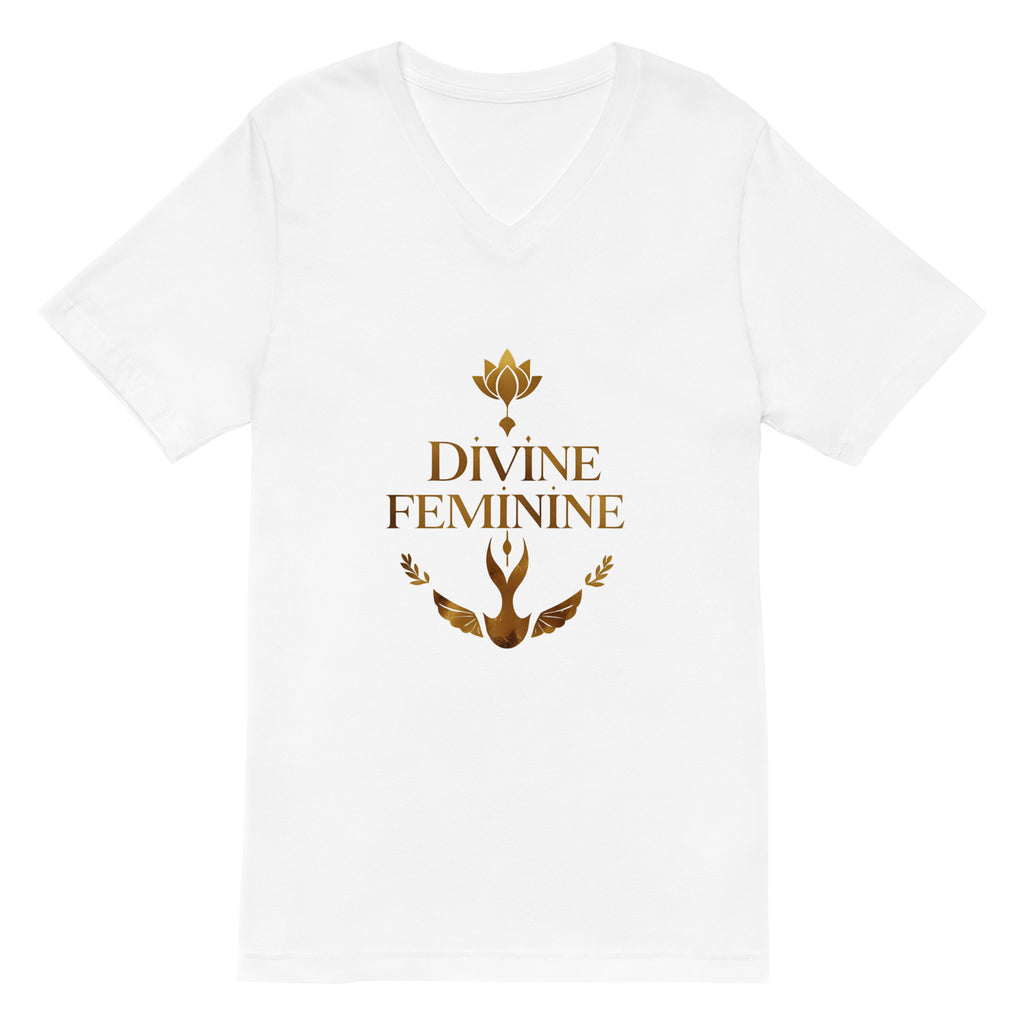 Close-up of Divine Feminine graphic tee with minimalist font