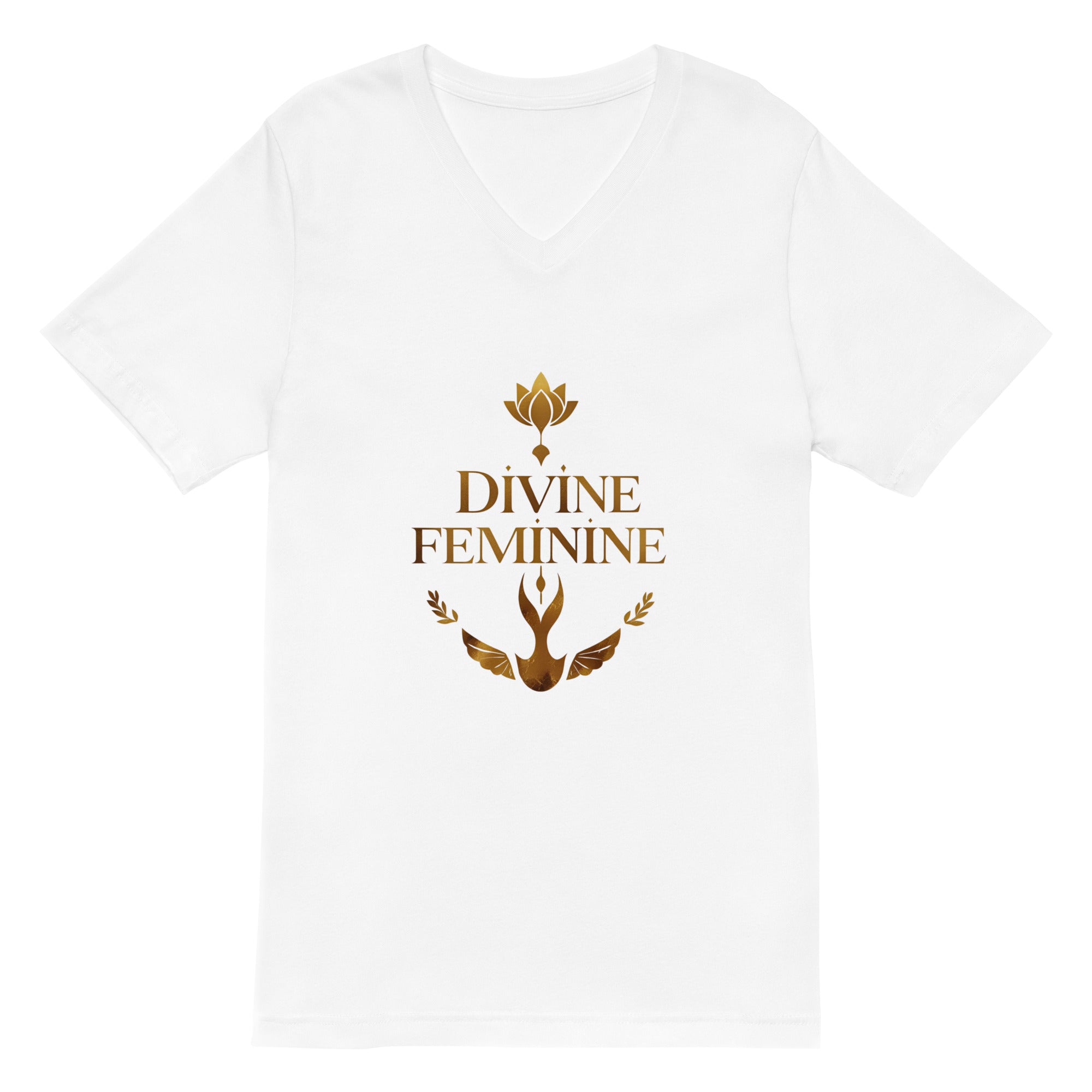 Close-up of Divine Feminine graphic tee with minimalist font