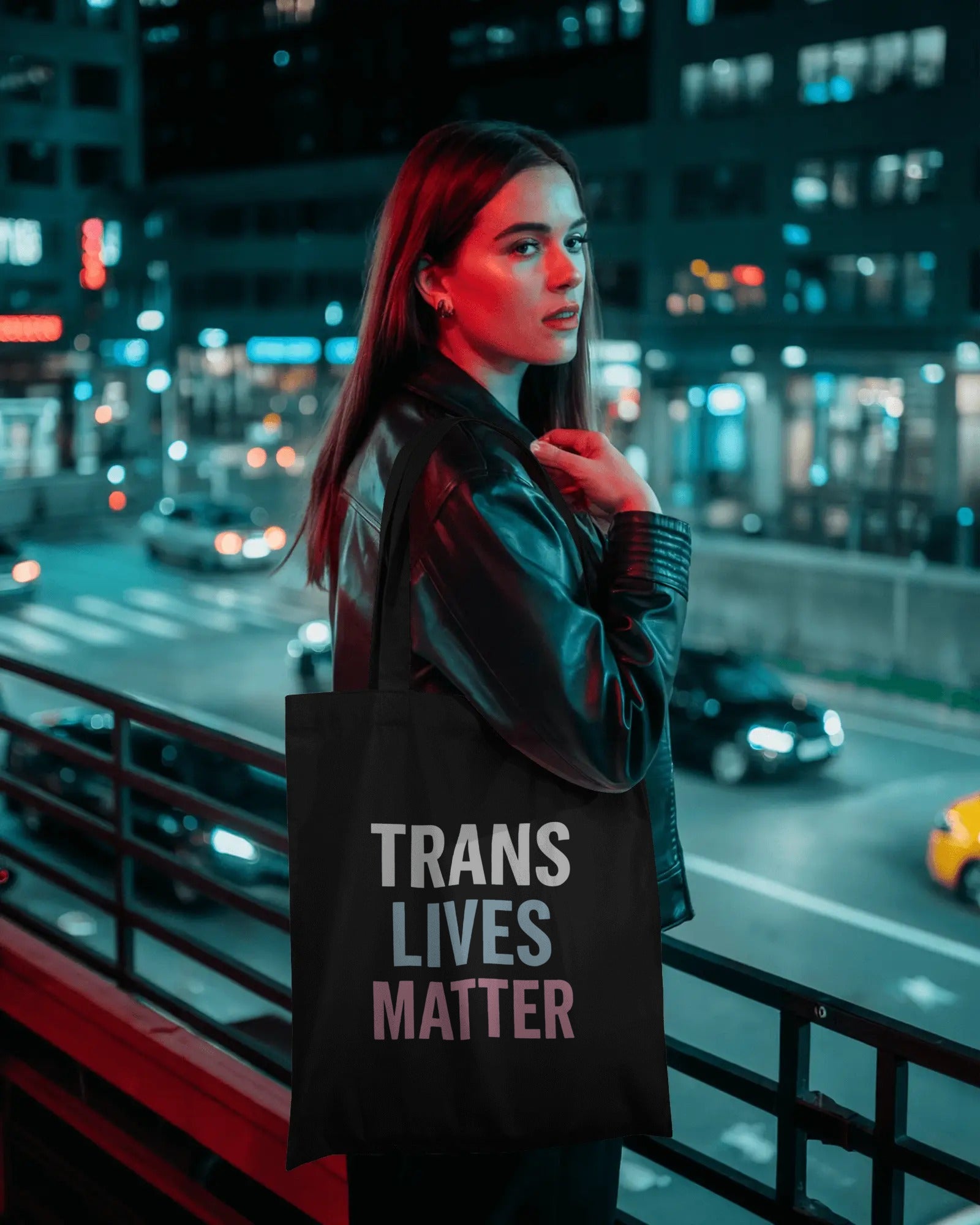 Organic cotton tote bag with “Trans Lives Matter” slogan, queer-owned eco tote by Savage Cotton