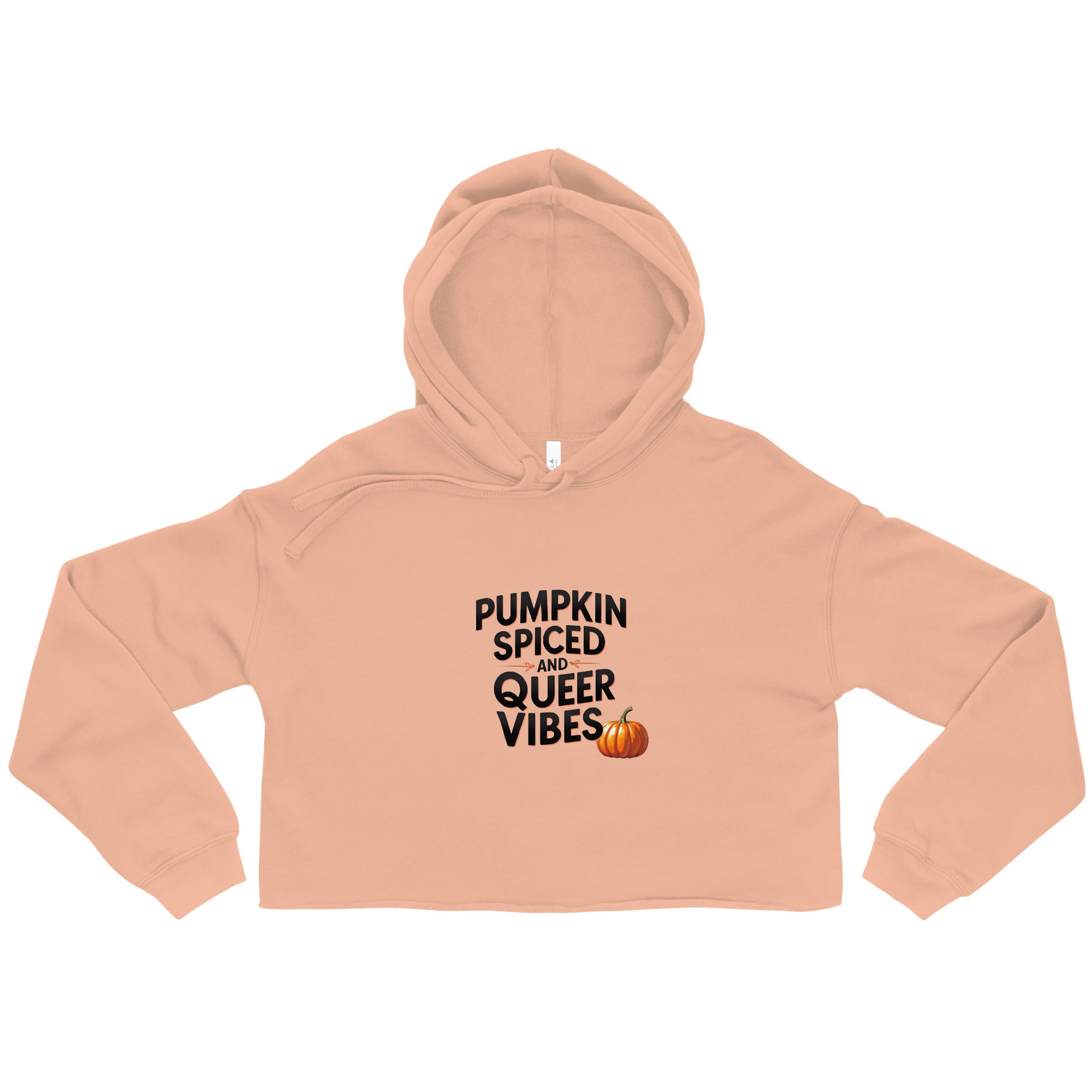 Model wearing Pumpkin Spiced Queer Vibes cropped hoodie