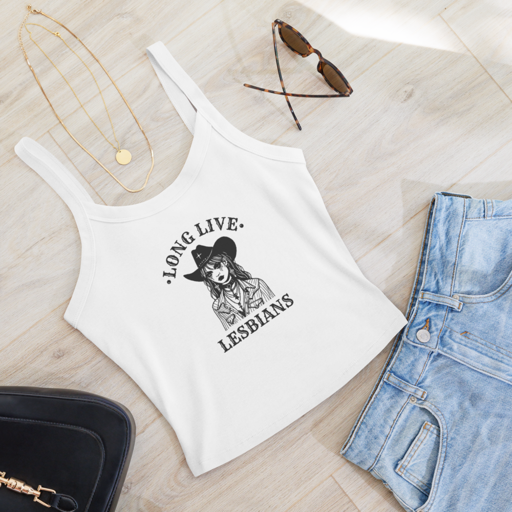 Tank top with ‘Long Live Lesbians’ text and cowgirl illustration on the front