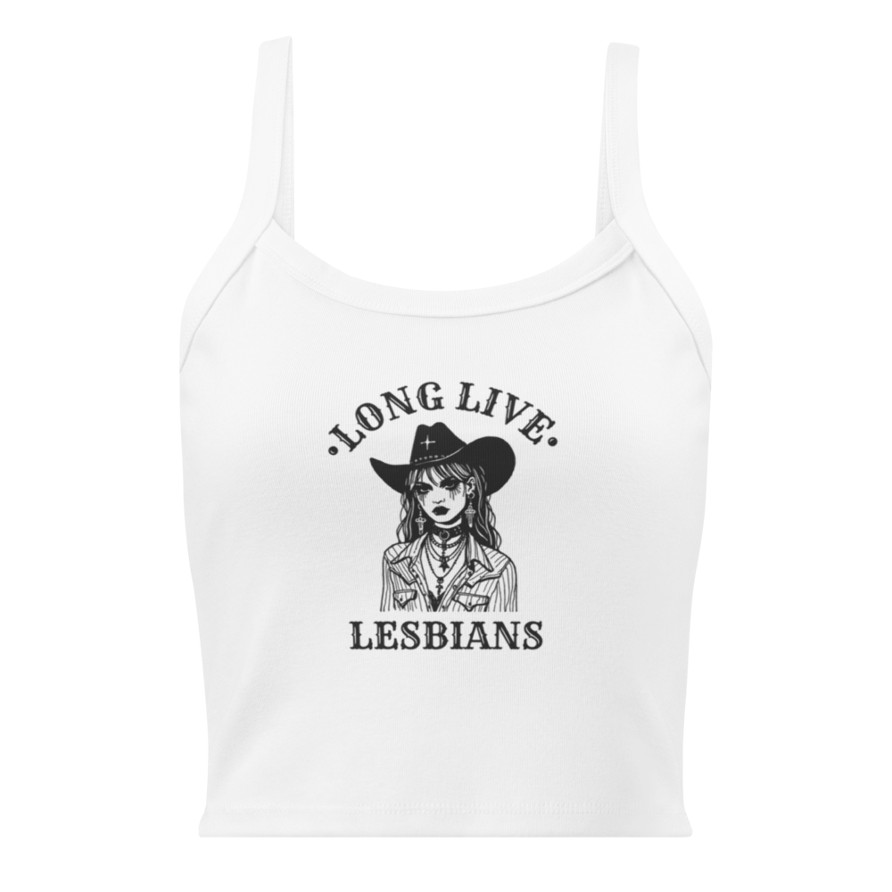 Tank top with ‘Long Live Lesbians’ text and cowgirl illustration on the front