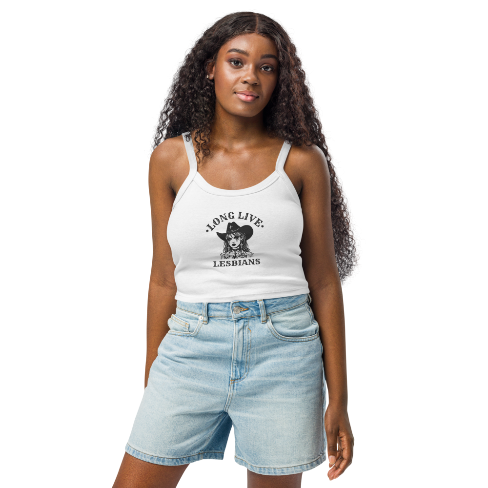 Tank top with ‘Long Live Lesbians’ text and cowgirl illustration on the front