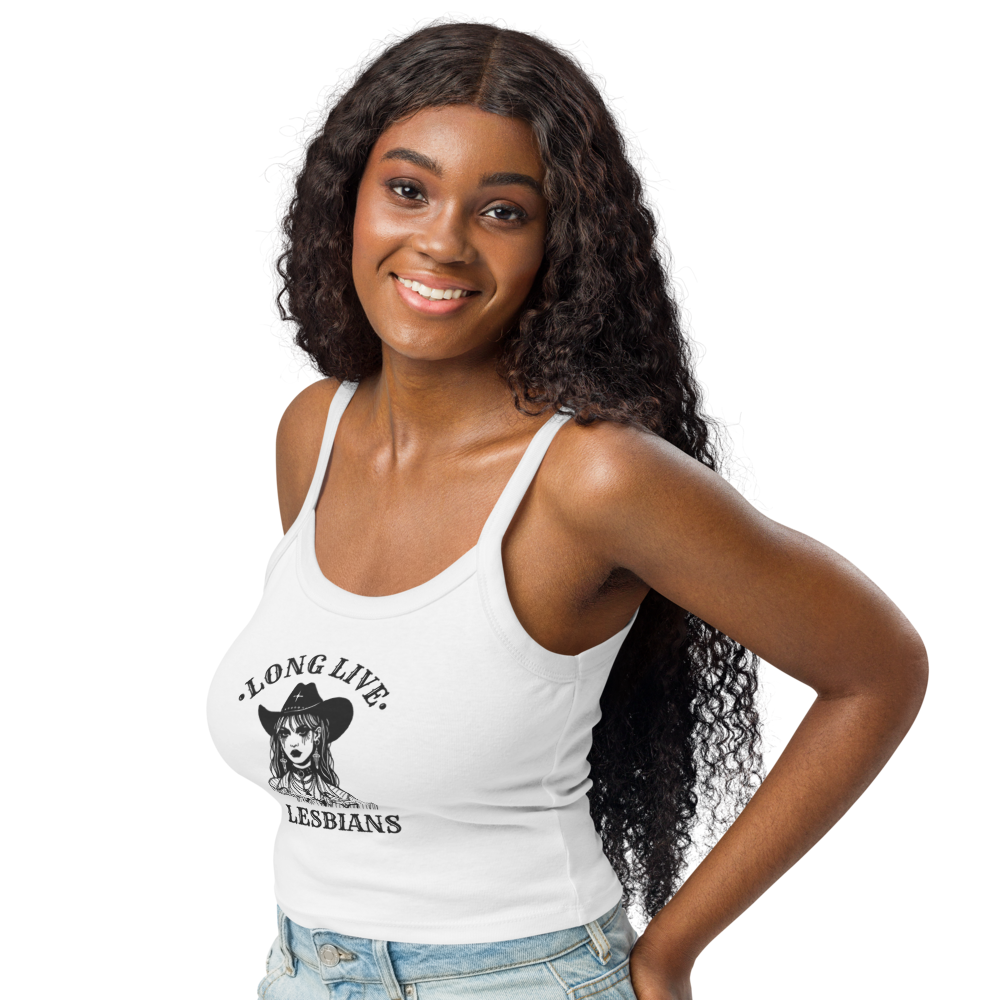 Tank top with ‘Long Live Lesbians’ text and cowgirl illustration on the front