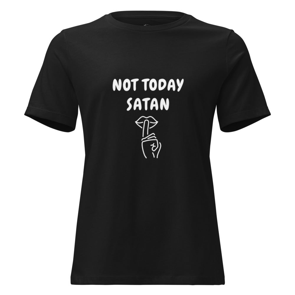 Close-up of bold “Not Today Satan” print on heavyweight cotton T-shirt.