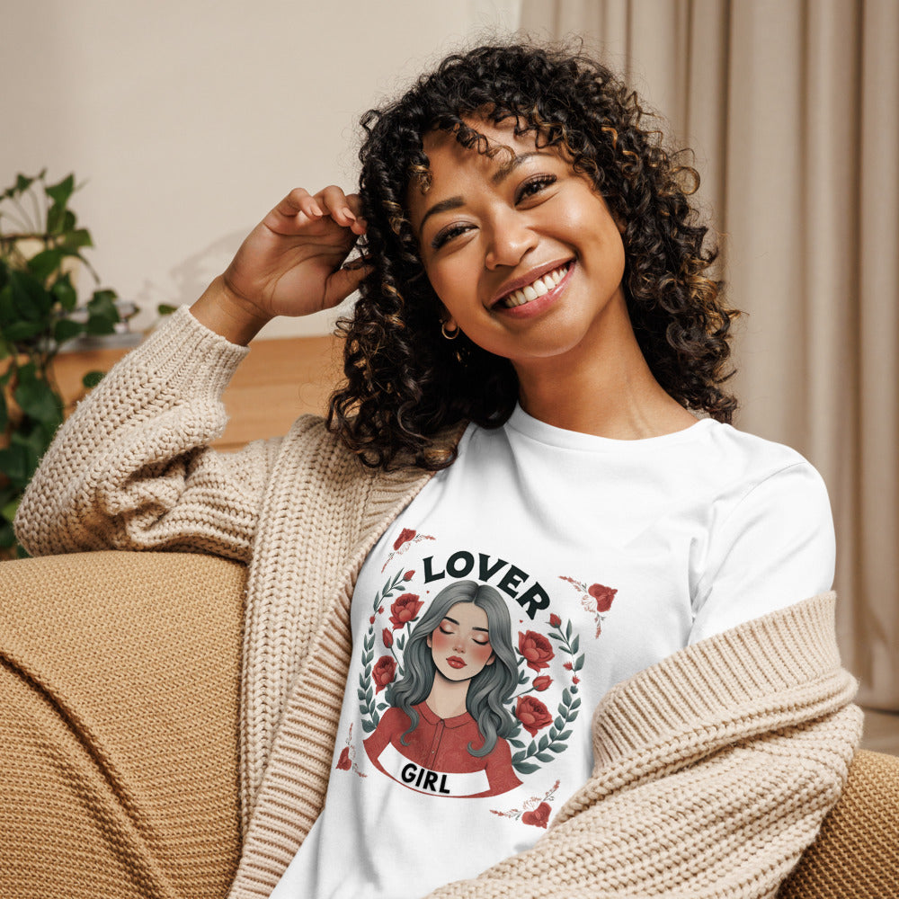 Queer relaxed t-shirt that reads 'lover girl'